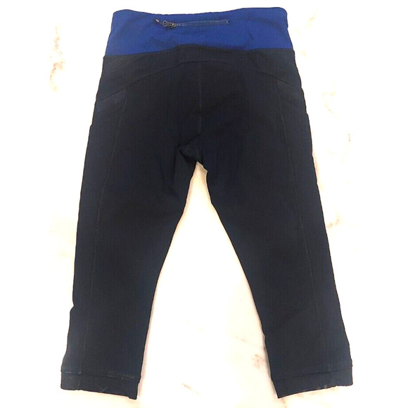 Lululemon Crop Women's Leggings Size 6‎ Navy Mid Rise Pocket Logo - Picture 2 of 12